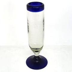  / Cobalt Blue Rim 6 oz Champagne Flutes (set of 6)